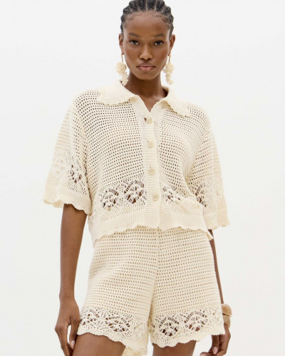 BEIGE KNIT SHIRT SHORT SLEEVE