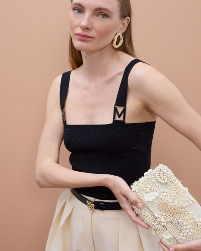 BAGUETTE BAG WITH RHINESTONES OFF WHITE
