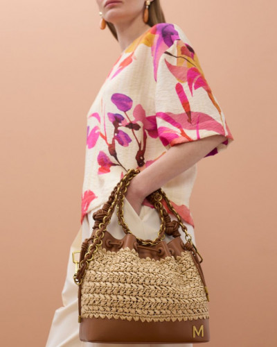 RAFFIA AND FAUX LEATHER BAG
