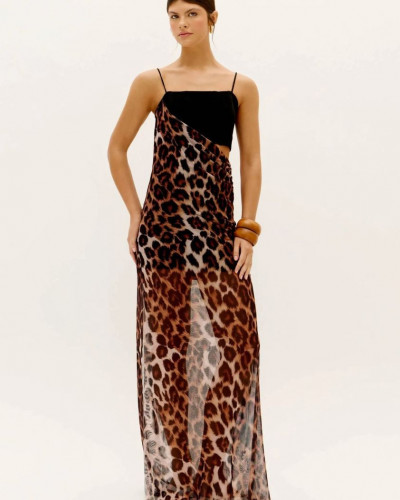 LEOPARD LONG DRESS CUT OUT