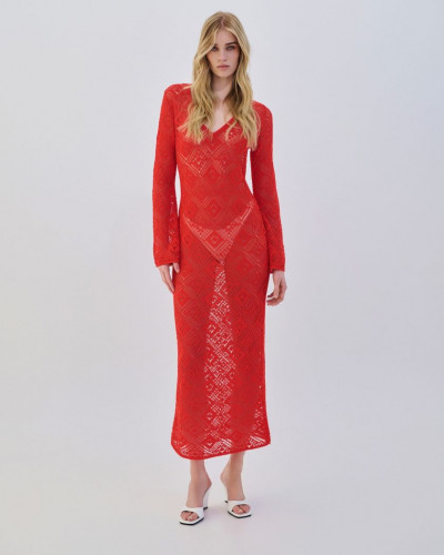 DRESS MAXI V LONG SLEEVE KNIT