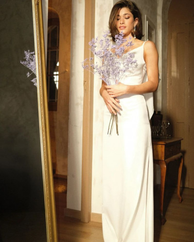 CHARM SATIN DRESS WHITE