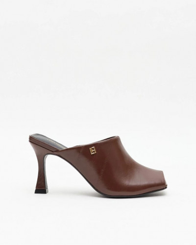 BROWN MULES SANDALS HEELS