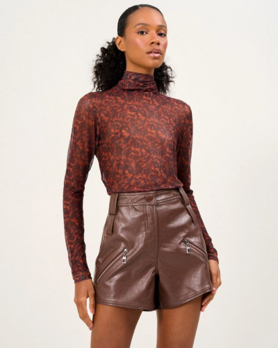 BROWN LEATHER SHORTS WITH...
