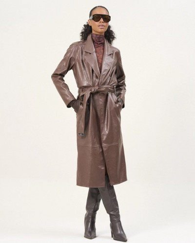 TRENCH COAT BROWN PU LEATHER