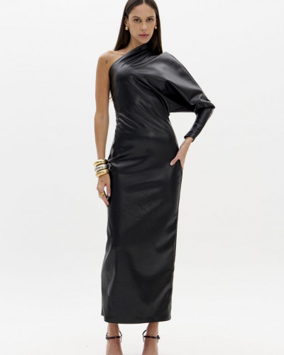 BLACK ONE SHOULDER LEATHER...