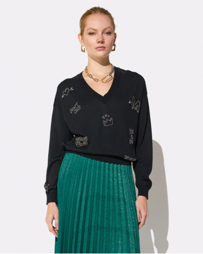 BLACK SWEATER WITH CRYSTALS